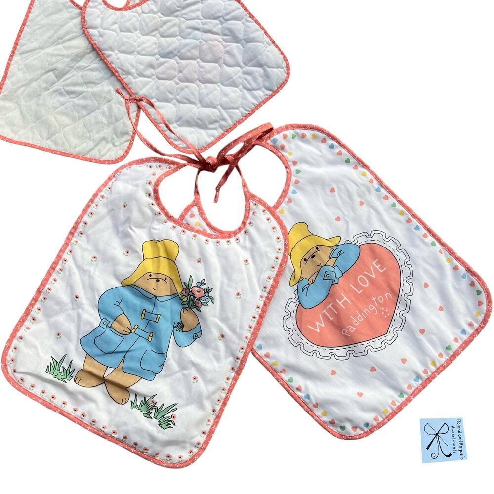 Paddington Bear 2-Ct Vintage Fabric Bibs Baby OS
